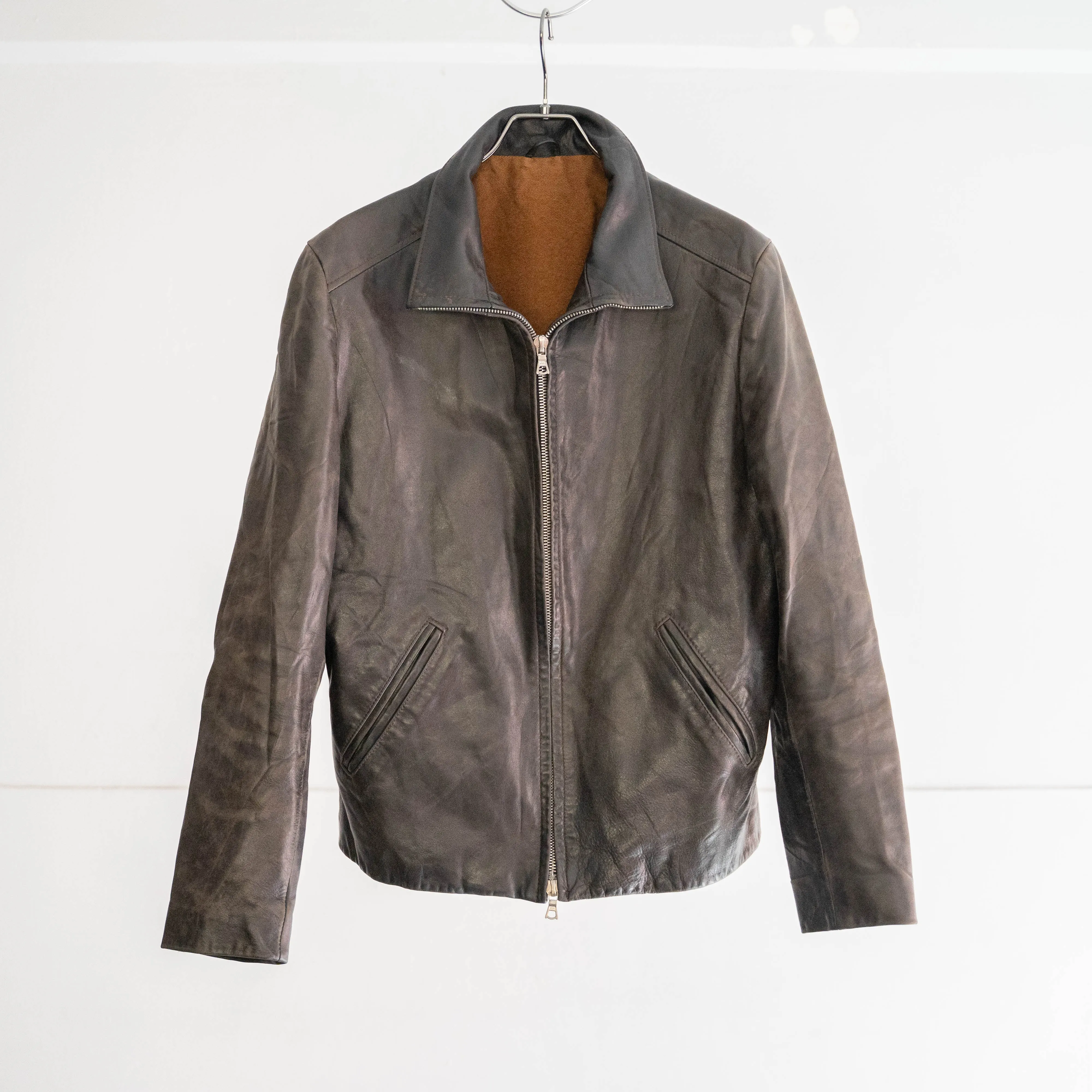 1960-70s Germany double zip dark brown leather jacket