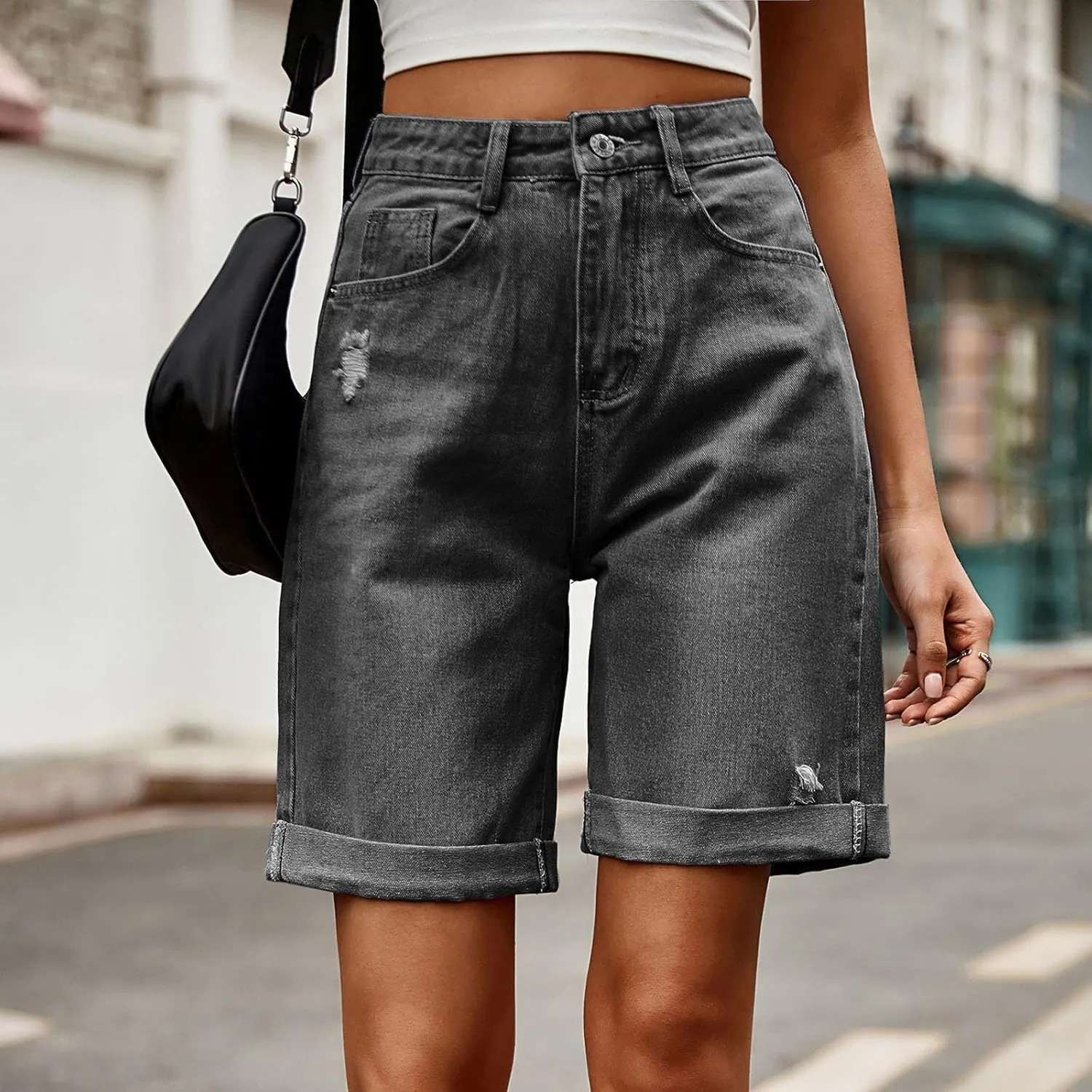 Borniu Women Stretchy Jean Shorts High Waisted Denim Short for Women Chino Y2K Shorts Women's Summer Jorts Jeans