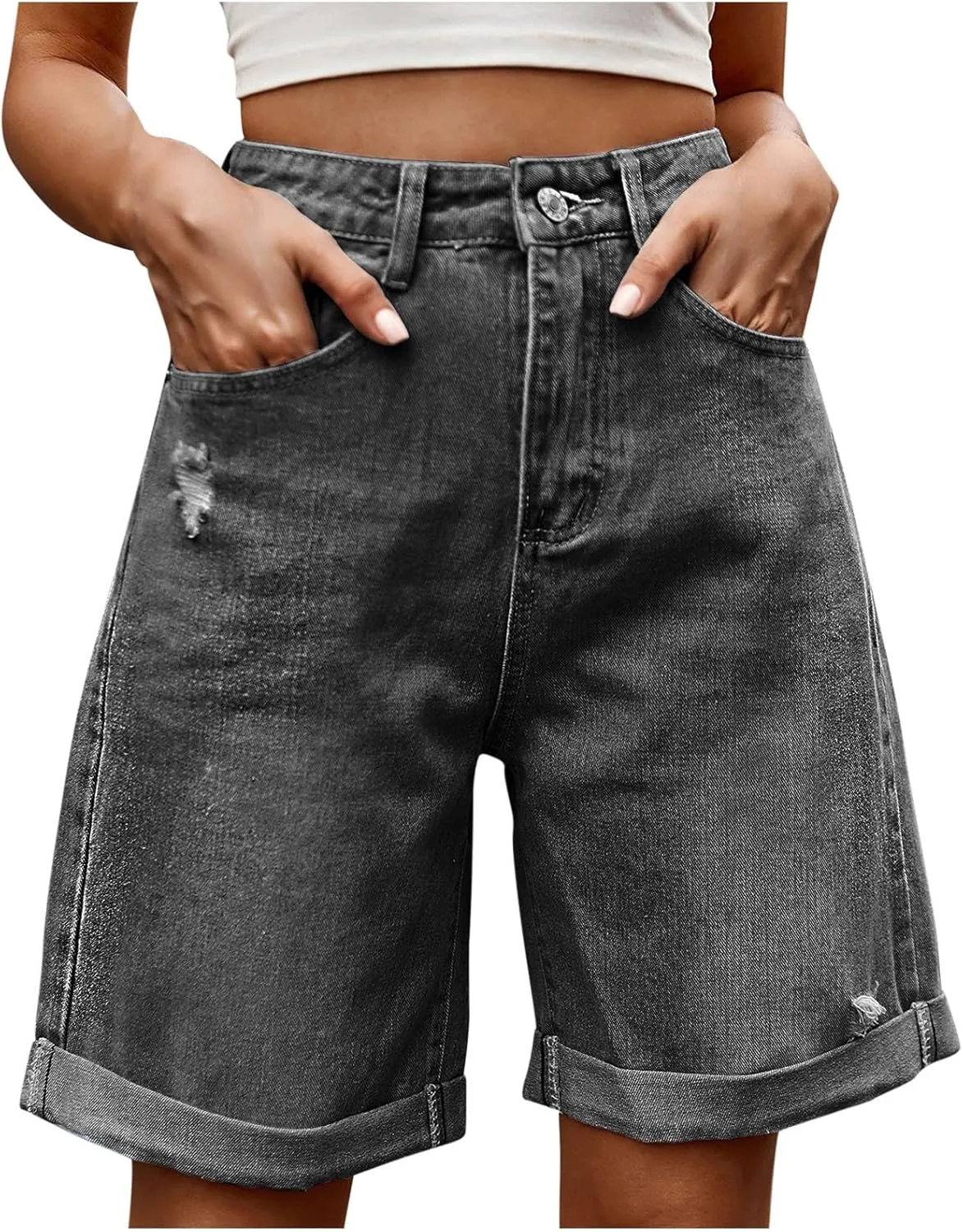 Borniu Women Stretchy Jean Shorts High Waisted Denim Short for Women Chino Y2K Shorts Women's Summer Jorts Jeans