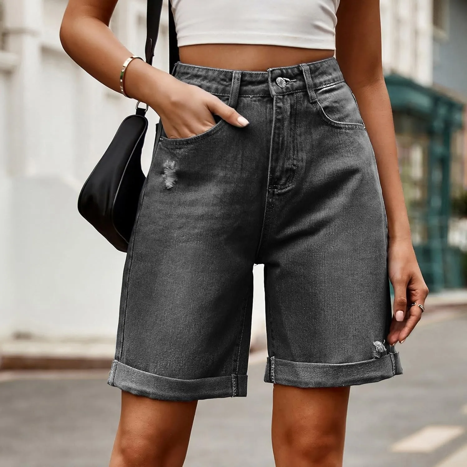 Borniu Women Stretchy Jean Shorts High Waisted Denim Short for Women Chino Y2K Shorts Women's Summer Jorts Jeans