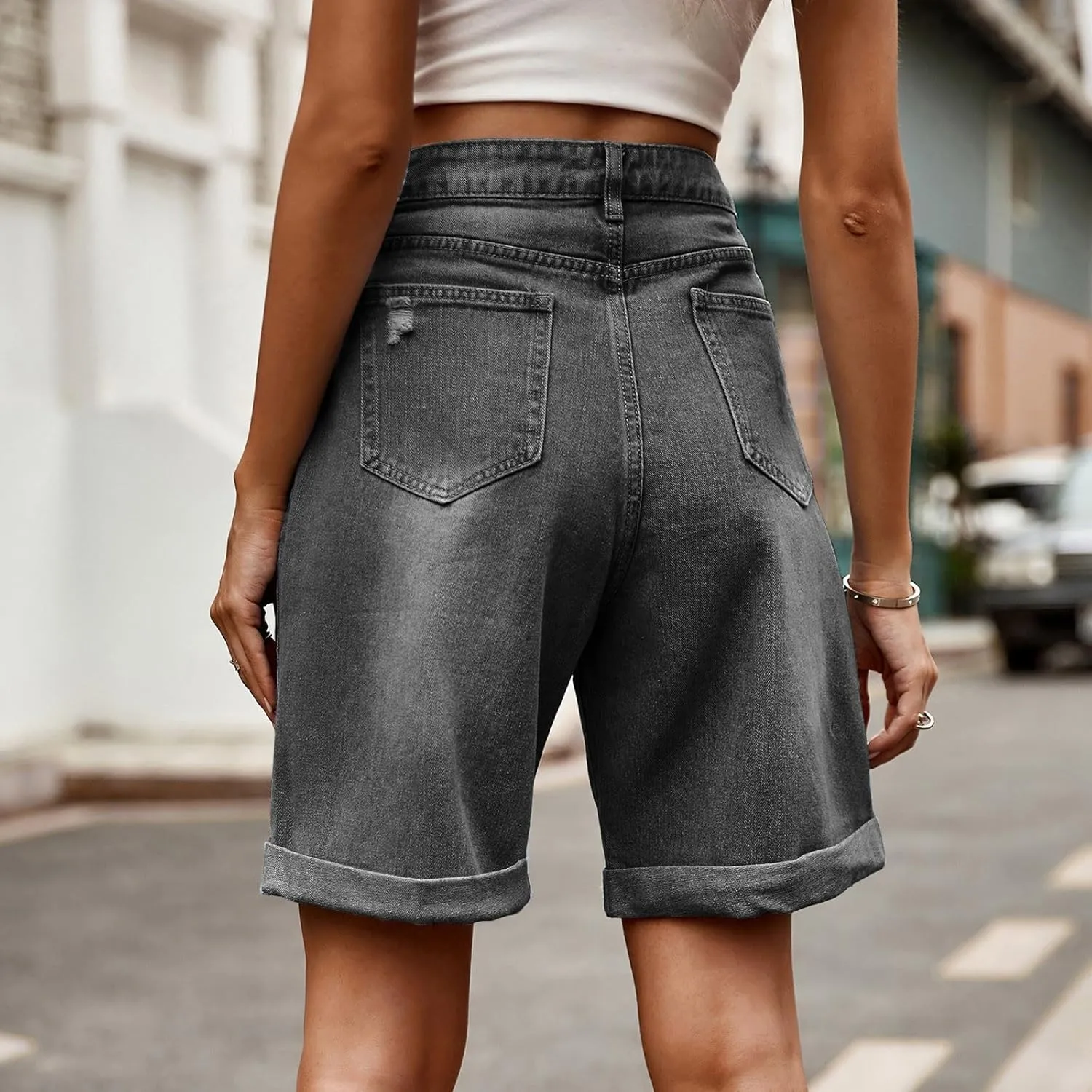 Borniu Women Stretchy Jean Shorts High Waisted Denim Short for Women Chino Y2K Shorts Women's Summer Jorts Jeans