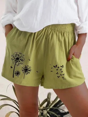 Fashion High Waist Dandelion Print Pocket Shorts