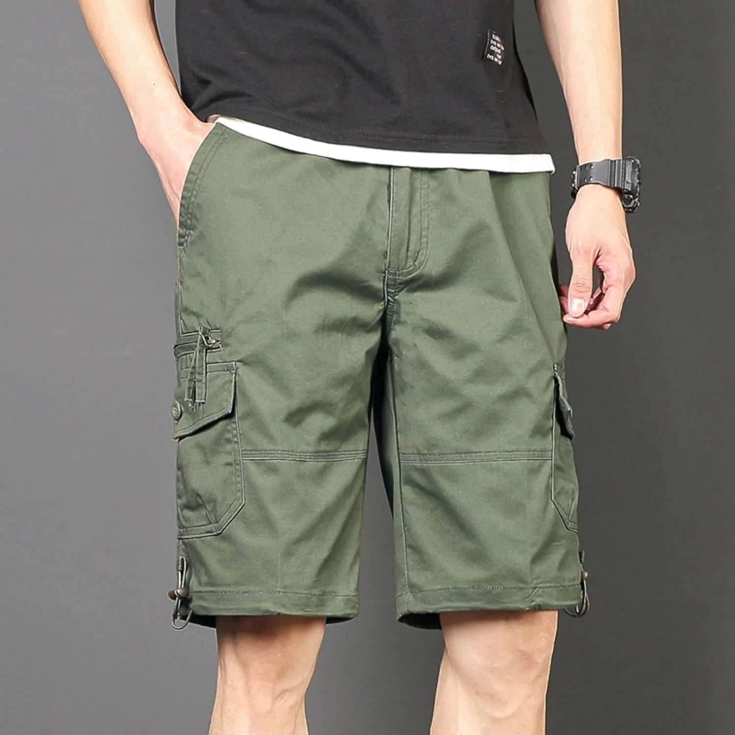 Finelylove Cargo Work Shorts for Men Relaxed Fit Fishing Hiking Shorts Summer Casual Cotton Outdoor Short Pants Knee Length