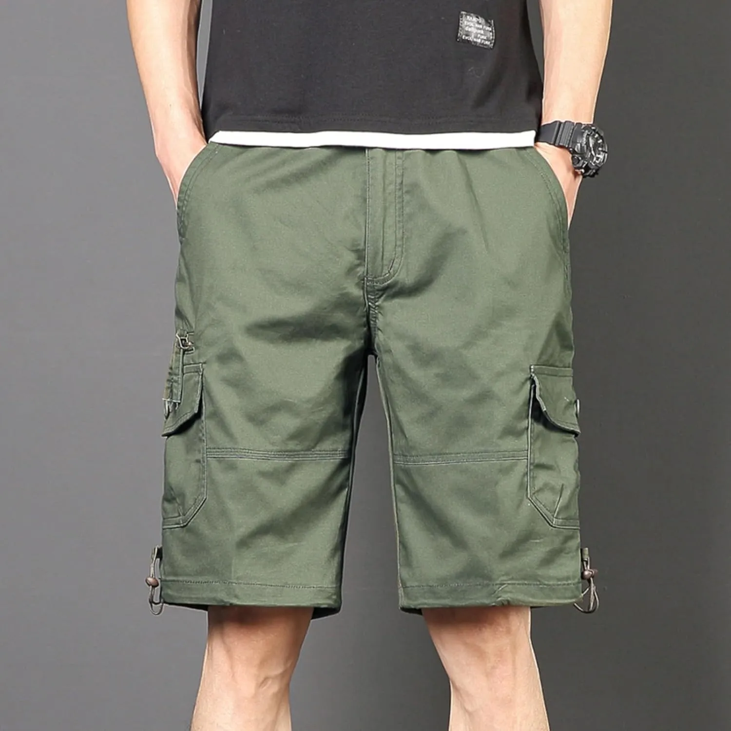 Finelylove Cargo Work Shorts for Men Relaxed Fit Fishing Hiking Shorts Summer Casual Cotton Outdoor Short Pants Knee Length