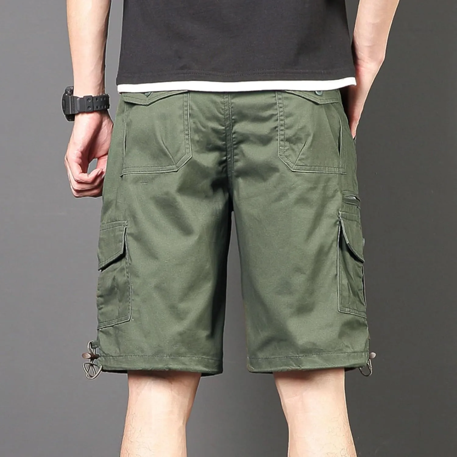 Finelylove Cargo Work Shorts for Men Relaxed Fit Fishing Hiking Shorts Summer Casual Cotton Outdoor Short Pants Knee Length