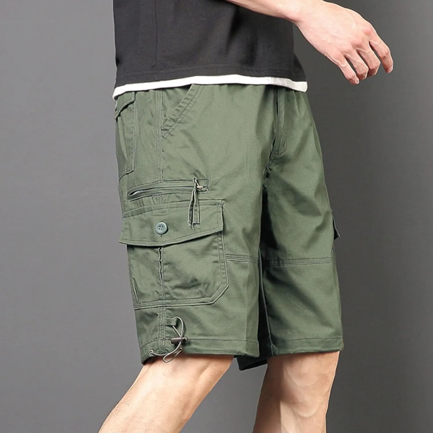 Finelylove Cargo Work Shorts for Men Relaxed Fit Fishing Hiking Shorts Summer Casual Cotton Outdoor Short Pants Knee Length