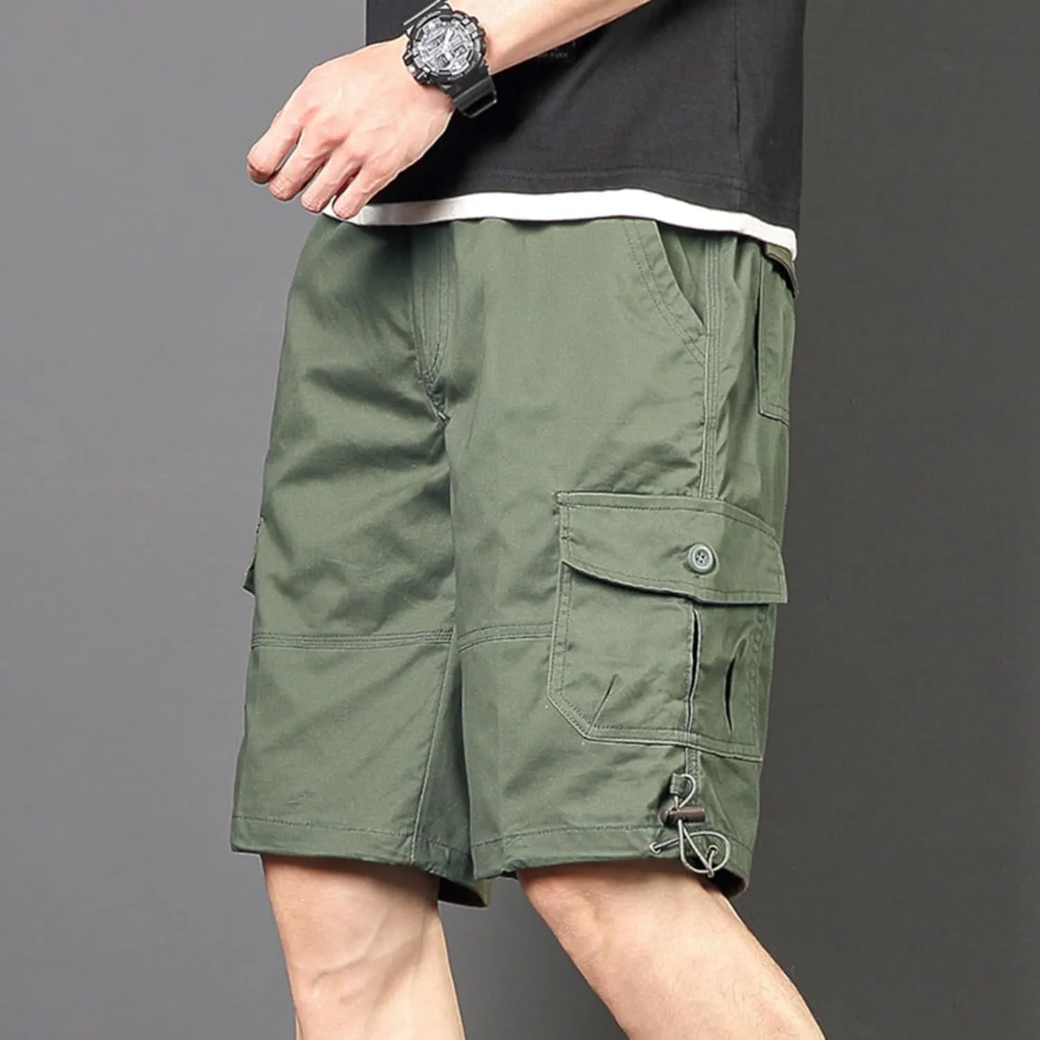 Finelylove Cargo Work Shorts for Men Relaxed Fit Fishing Hiking Shorts Summer Casual Cotton Outdoor Short Pants Knee Length