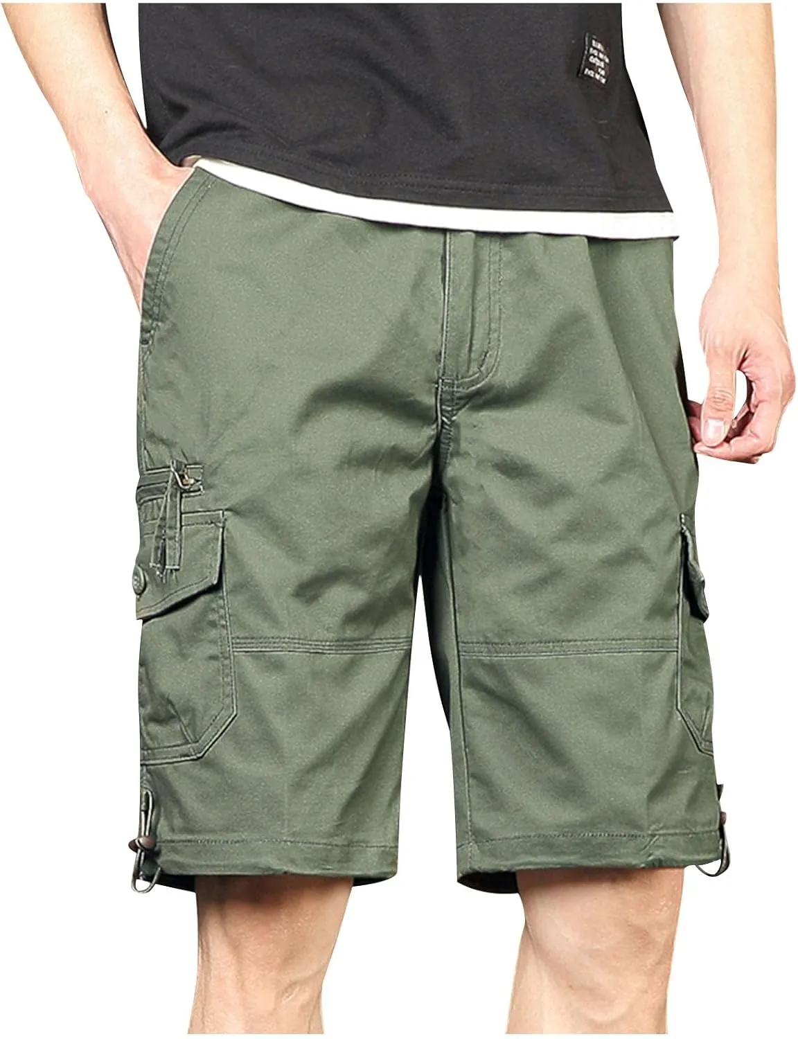 Finelylove Cargo Work Shorts for Men Relaxed Fit Fishing Hiking Shorts Summer Casual Cotton Outdoor Short Pants Knee Length