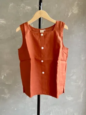 Linen Sleeveless Top in Burnt Orange