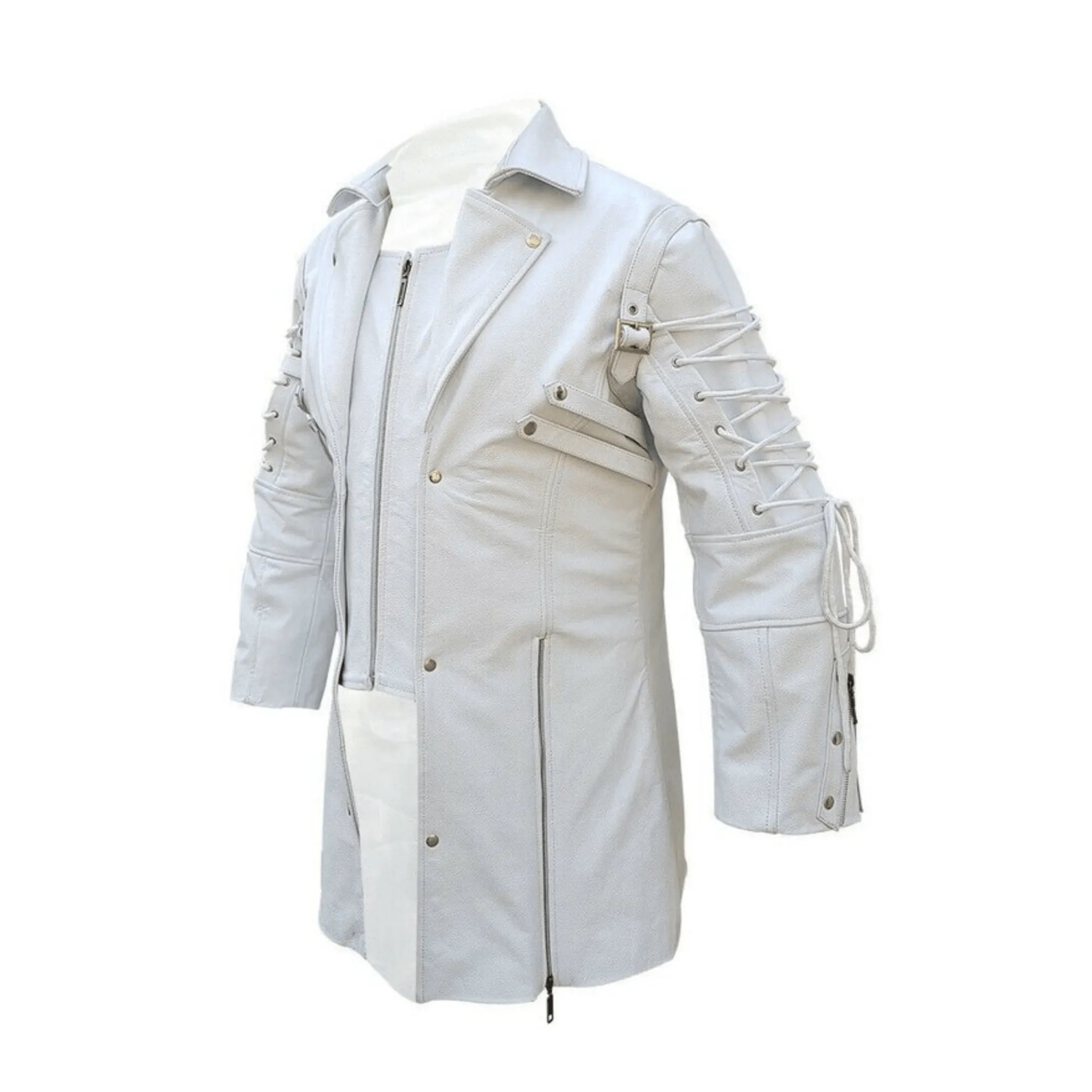 Long White Leather Coat for Men