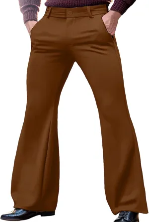 Mens Bell Bottom Pants 70s Fashion Disco Flared Suit Pant Classic Vintage Business Flex Pants Solid Casual Trousers