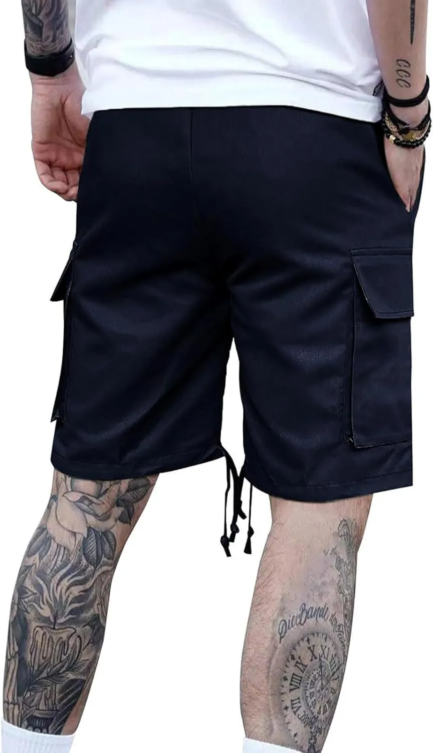 Mens Cargo Shorts 2025 Elastic Drawstring Waist Twill Summer Shorts Classic-fit Hiking Cargo Pants with 4 Pockets