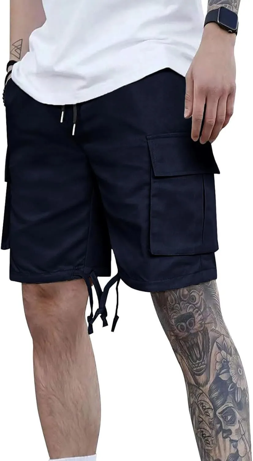 Mens Cargo Shorts 2025 Elastic Drawstring Waist Twill Summer Shorts Classic-fit Hiking Cargo Pants with 4 Pockets