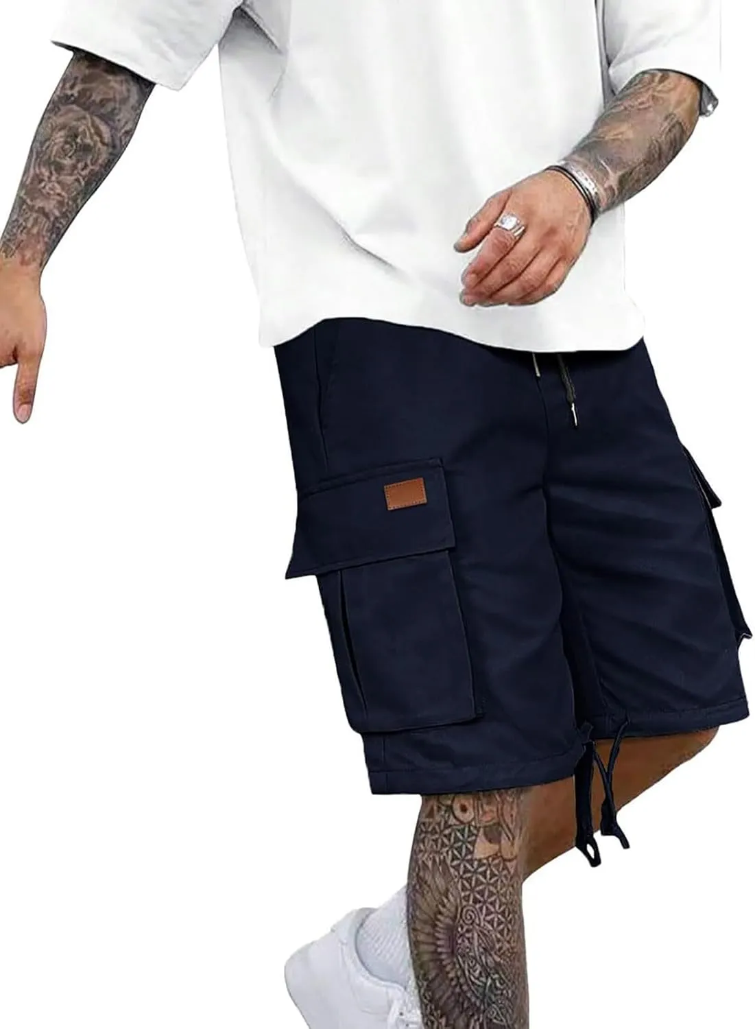 Mens Cargo Shorts 2025 Elastic Drawstring Waist Twill Summer Shorts Classic-fit Hiking Cargo Pants with 4 Pockets