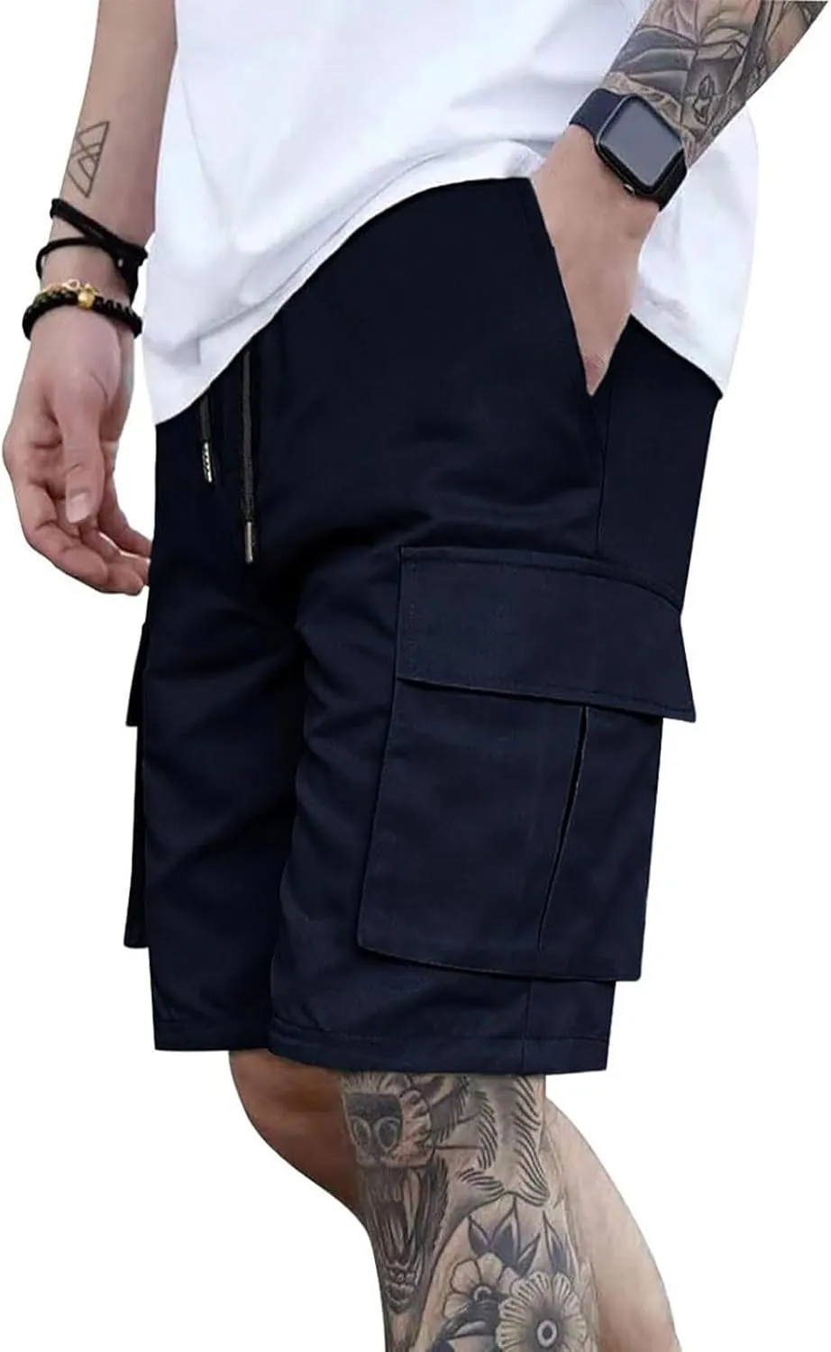 Mens Cargo Shorts 2025 Elastic Drawstring Waist Twill Summer Shorts Classic-fit Hiking Cargo Pants with 4 Pockets