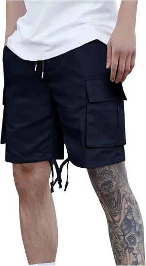 Mens Cargo Shorts 2025 Elastic Drawstring Waist Twill Summer Shorts Classic-fit Hiking Cargo Pants with 4 Pockets