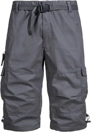 Men's Cargo Shorts Classic Fit Cotton Elastic Waist Tooling Shorts Multi Pocket Solid Work Utility Shorts Outdoor