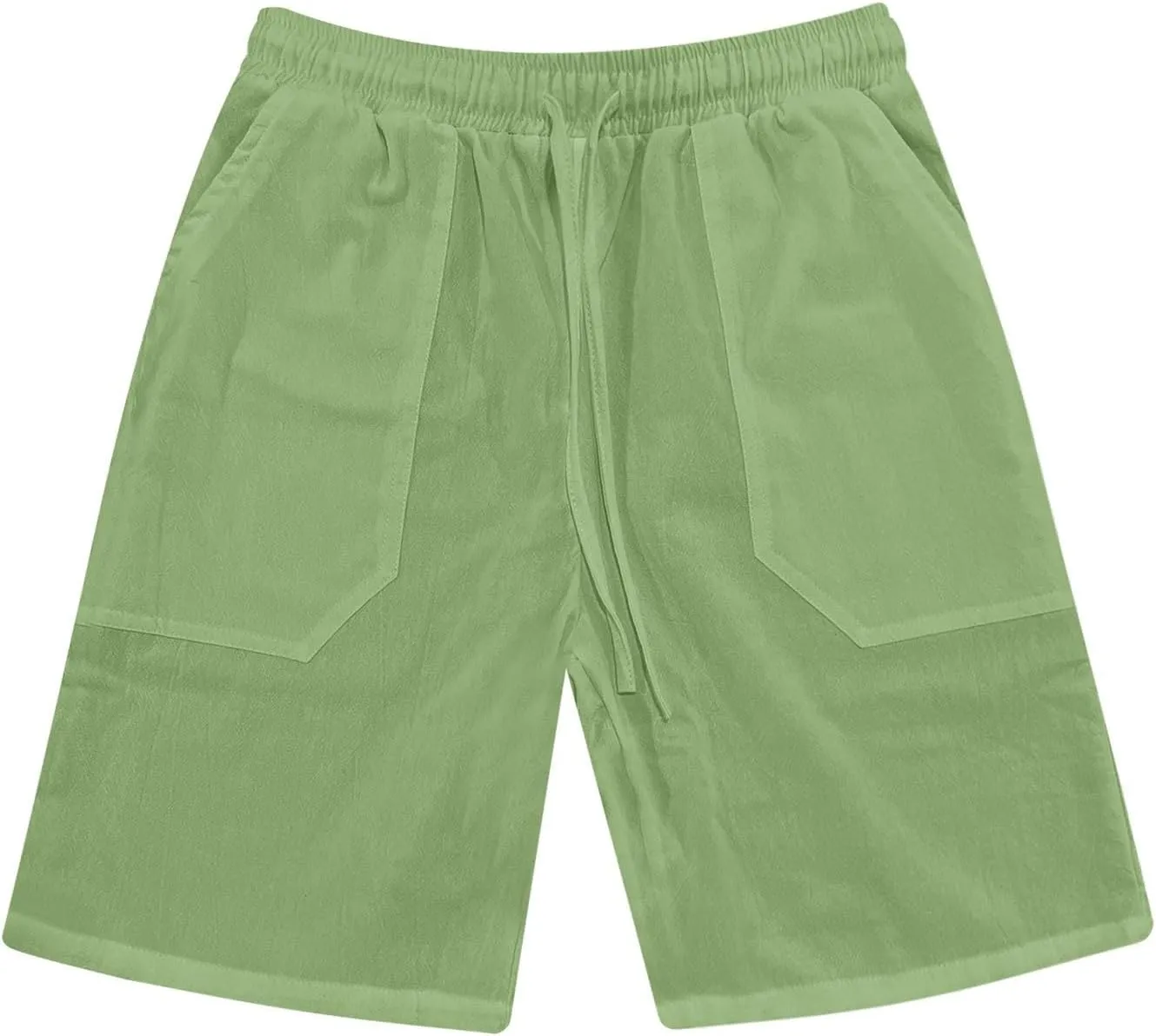 Men's Cotton Linen Shorts Solid Color Casual Pocket Button Shorts with Pockets