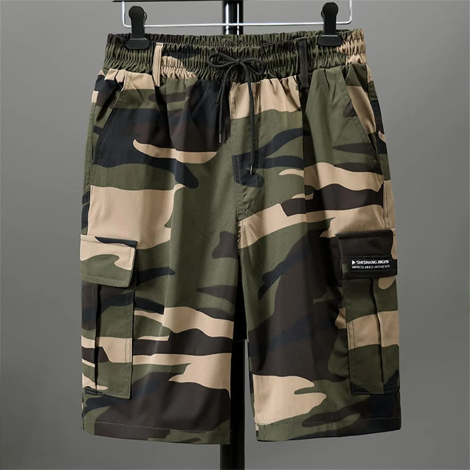 Men's Long Cargo Shorts Camouflage Casual Loose Fit Multi-Pockets Military Cargo Shorts Athletic Gym Workout Short