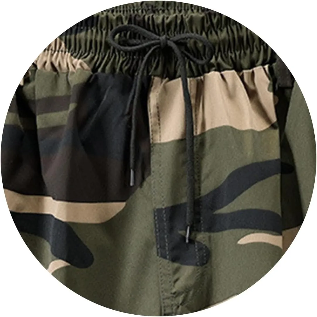 Men's Long Cargo Shorts Camouflage Casual Loose Fit Multi-Pockets Military Cargo Shorts Athletic Gym Workout Short