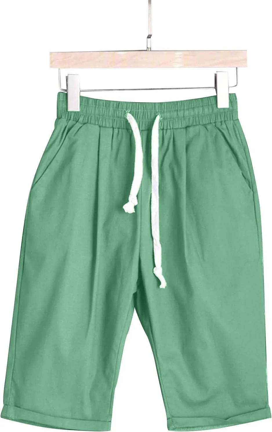 Rvidbe Cotton Linen Shorts for Women Knee Length Women's Loose Fit Bermuda Shorts Elastic Waist Casual Summer Shorts Pants