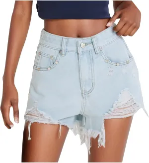 Summer Women High Waisted Jean Shorts Frayed Raw Hem Distressed Ripped Short Jeans Skinny Stretchy Denim Shorts