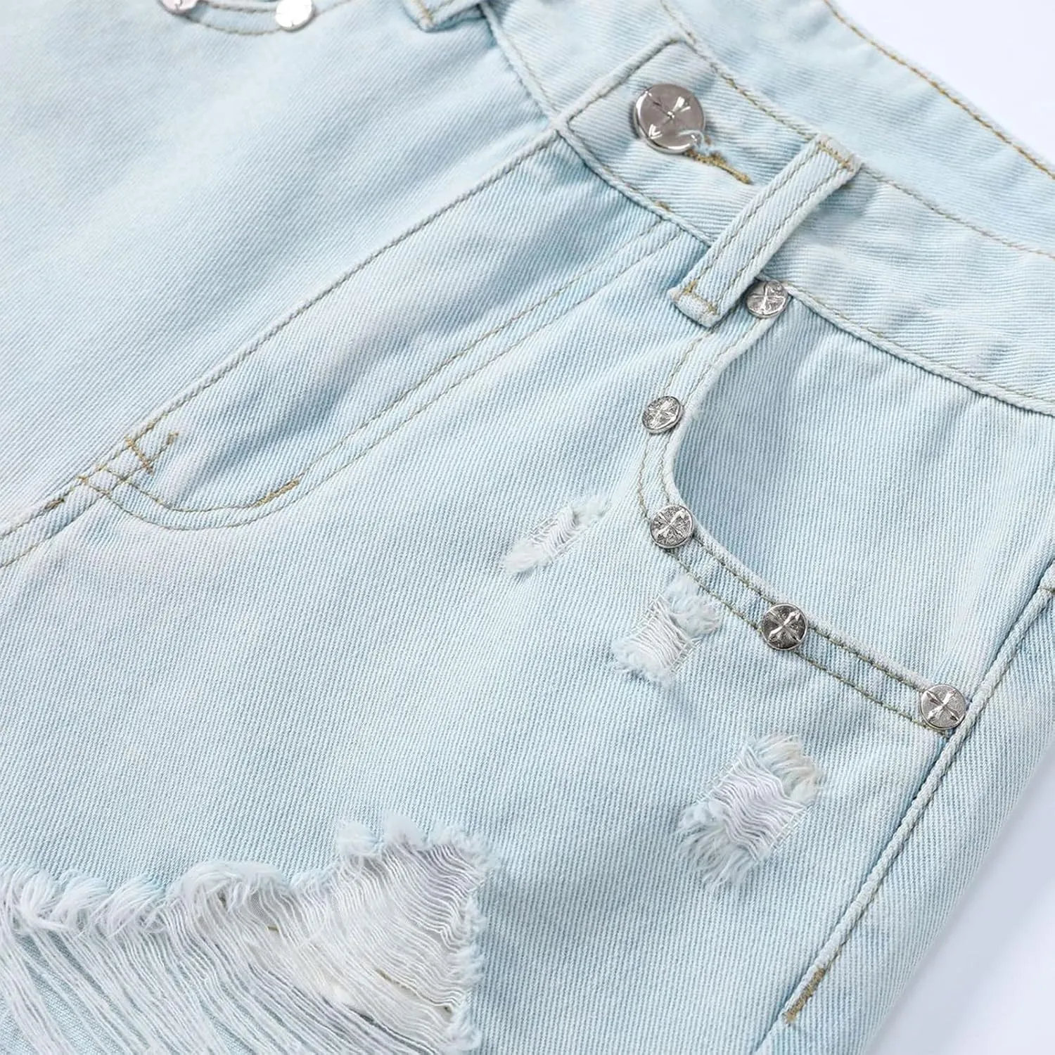 Summer Women High Waisted Jean Shorts Frayed Raw Hem Distressed Ripped Short Jeans Skinny Stretchy Denim Shorts