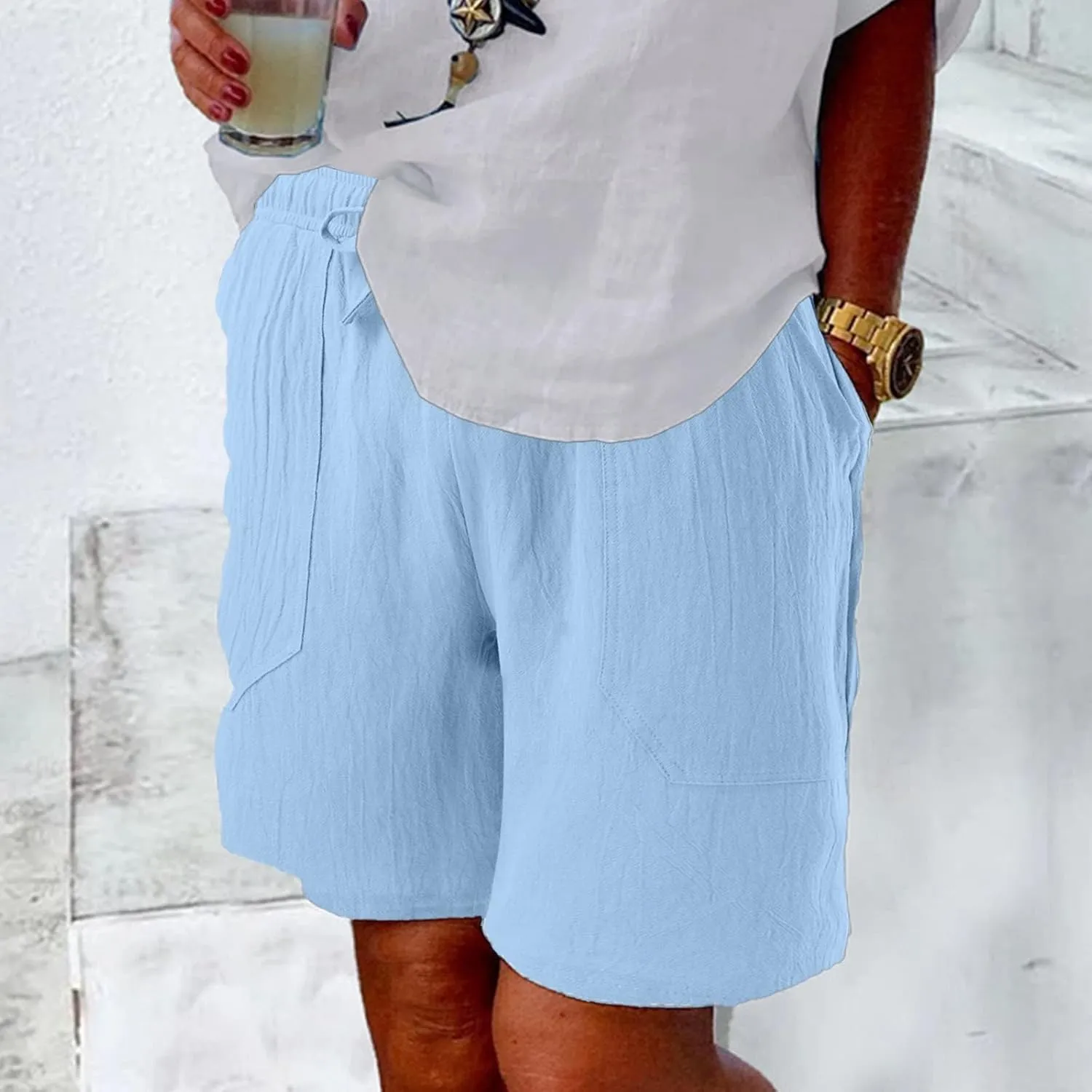 Womens 2024 Casual Shorts Drawstring Comfy Elastic Waist Shorts Quick Dry Athletic Summer Pull On Short Pants with Pockets